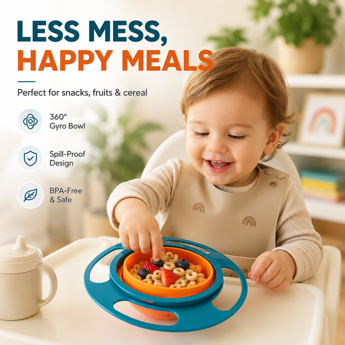 360° Rotating Baby Bowl for Kids – Spill-Resistant Magic Feeding Bowl